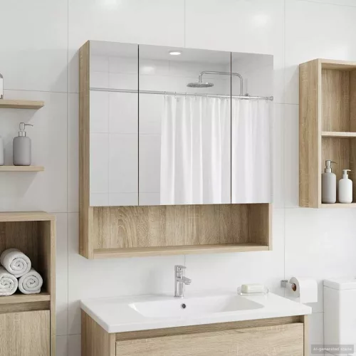 vidaXL Fürdőszobai tükörszekrény Sonoma tölgy 60 x 14.5 x 70 cm