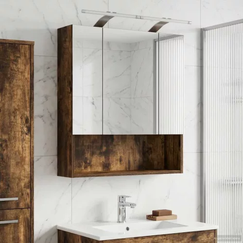 vidaXL Fürdőszobai tükörszekrény Füstölt tölgy 60 x 14.5 x 70 cm