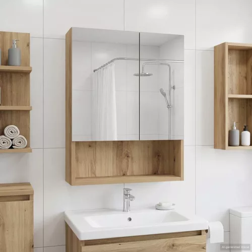 vidaXL Fürdőszobai tükörszekrény Művészi tölgy 50 x 14,5 x 70 cm