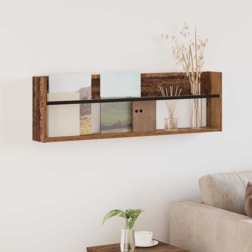 vidaXL Magazin állvány polcokkal Öreg fa 100 x 12 x 30 cm Faanyag