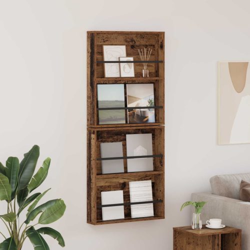 vidaXL Magazin állvány polcokkal 2 pcs Öreg fa 60 x 12 x 70 cm Faanyag