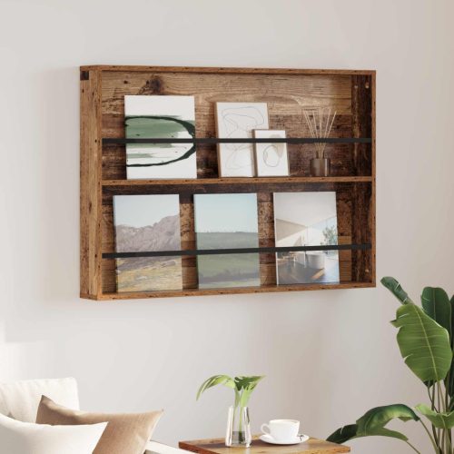vidaXL Magazin állvány polcokkal Öreg fa 100 x 12 x 70 cm Faanyag