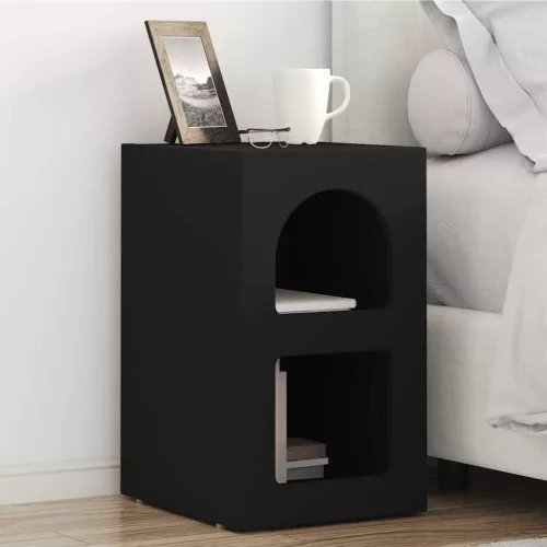 vidaXL Éjjeli asztal Fekete 29,5 x 33,5 x 50 cm Faanyag