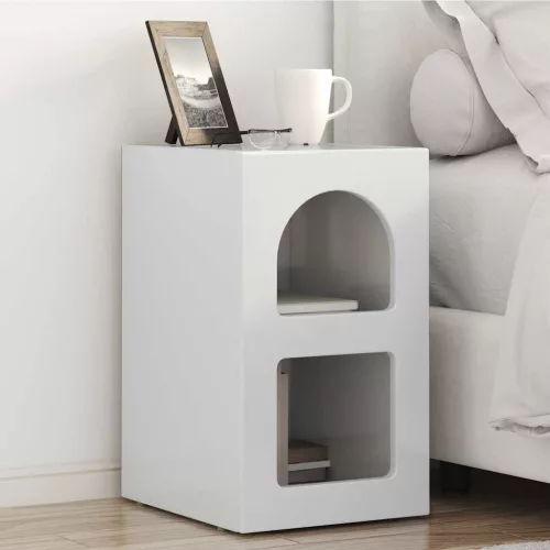 vidaXL Éjjeli asztal Magas Fényű Fehér 29,5 x 33,5 x 50 cm Faanyag