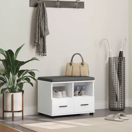 vidaXL Előtér pad Fehér 60 x 38 x 46 cm Fűrészpor és Kárpit Anyag