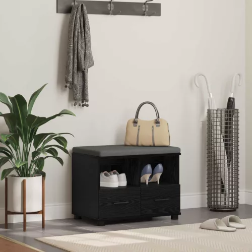 vidaXL Előtér pad párnával fiókkal Fekete tölgy 60 x 38 x 46 cm