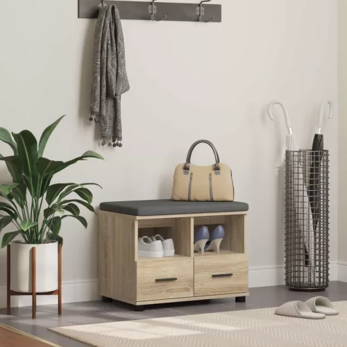 vidaXL Előtér pad párnával fiókkal Sonoma tölgy 60 x 38 x 46 cm