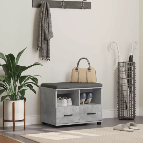 vidaXL Előtér pad párnával fiókkal Beton Szürke 60 x 38 x 46 cm