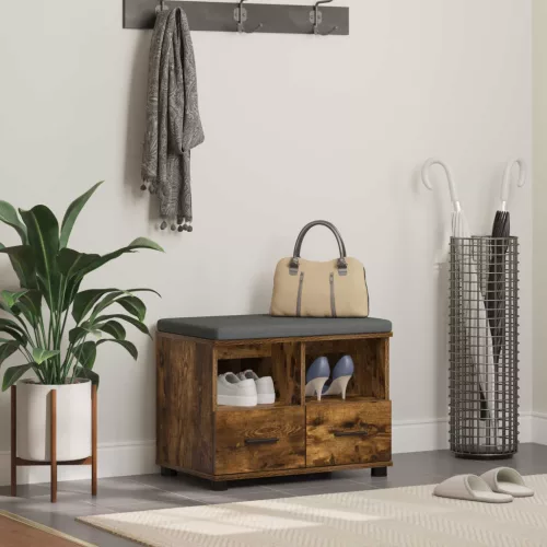 vidaXL Előtér pad párnával fiókkal Füstölt tölgy 60 x 38 x 46 cm