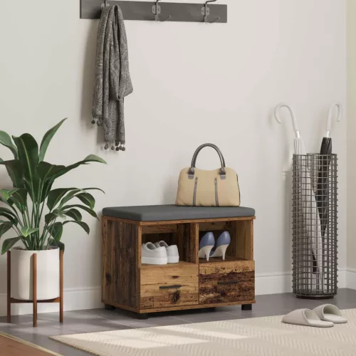 vidaXL Előtér pad Öreg fa 60 x 38 x 46 cm Fűrészpor és Kárpit Anyag