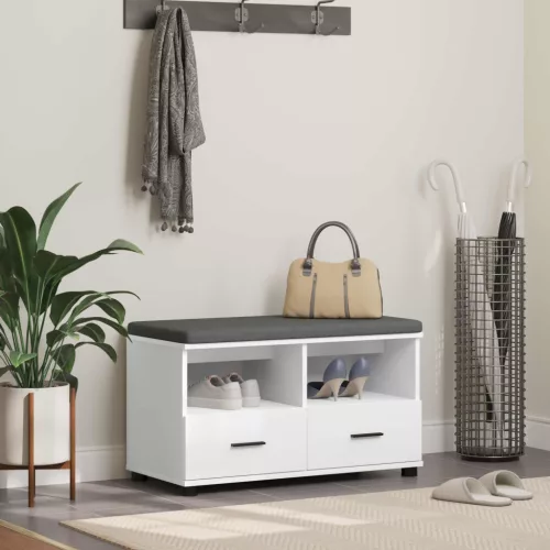 vidaXL Előtér pad Fehér 80 x 38 x 46 cm Fűrészpor és Kárpit Anyag