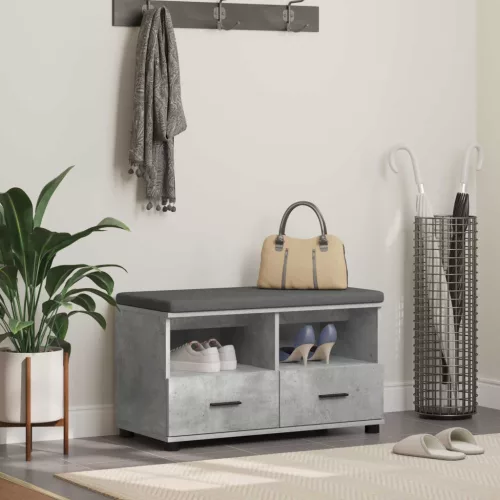 vidaXL Előtér pad párnával fiókkal Beton Szürke 80 x 38 x 46 cm