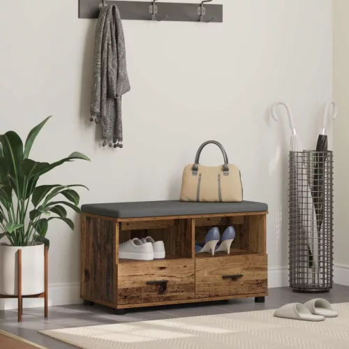 vidaXL Előtér pad Öreg fa 80 x 38 x 46 cm Fűrészpor és Kárpit Anyag