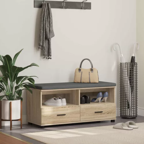 vidaXL Előtér pad párnával fiókkal Sonoma tölgy 100 x 38 x 46 cm