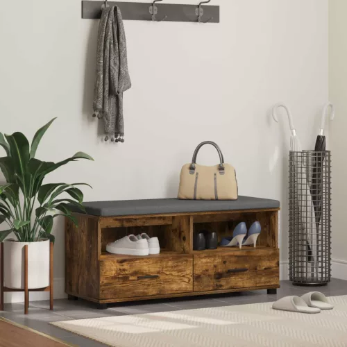 vidaXL Előtér pad párnával fiókkal Füstölt tölgy 100 x 38 x 46 cm