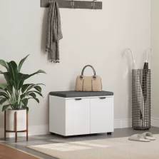   vidaXL Előtér pad párnával tárolóval ajtóval Fehér 60 x 38 x 46 cm