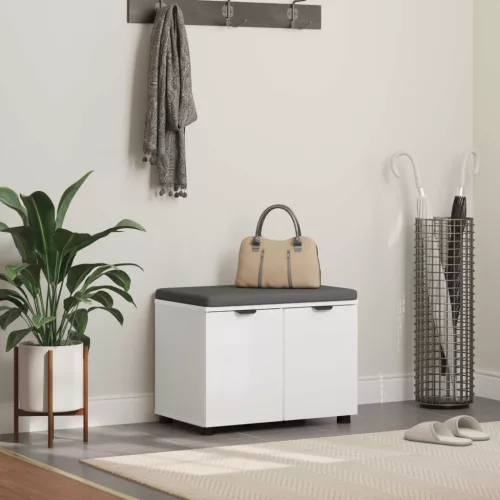 vidaXL Előtér pad párnával tárolóval ajtóval Fehér 60 x 38 x 46 cm