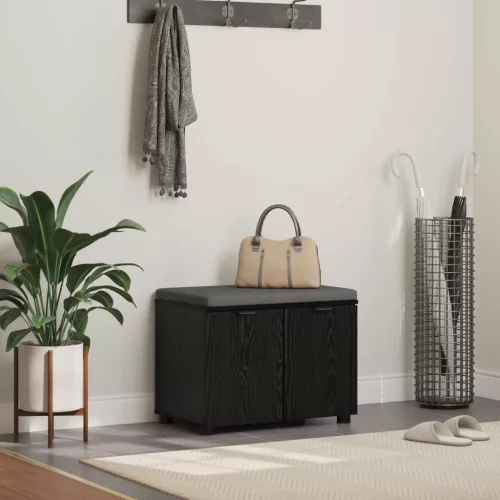 vidaXL Előtér pad párnával tárolóval Fekete tölgy 60 x 38 x 46 cm