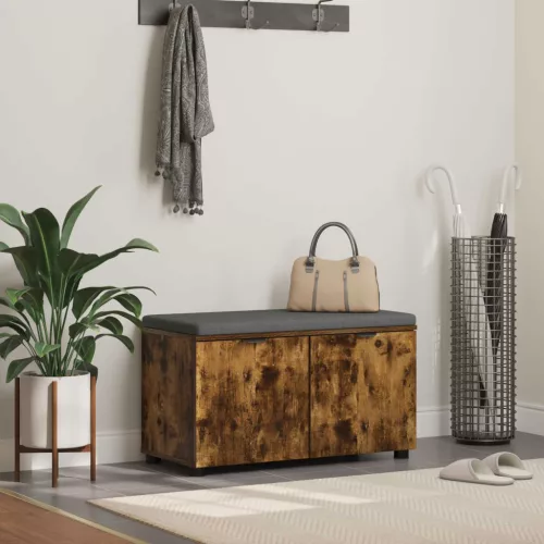 vidaXL Előtér pad párnával tárolóval Füstölt tölgy 80 x 46 x 46 cm