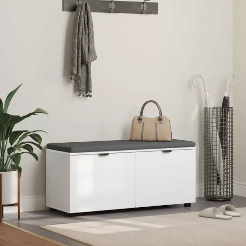 vidaXL Előtér pad párnával tárolóval ajtóval Fehér 100 x 38 x 46 cm