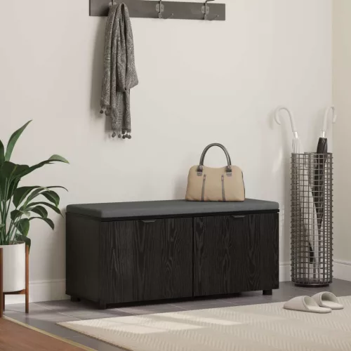 vidaXL Előtér pad párnával tárolóval Fekete tölgy 100 x 38 x 46 cm