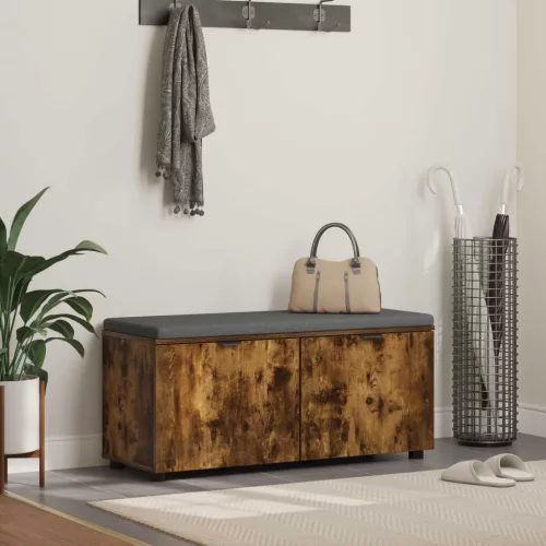 vidaXL Előtér pad párnával tárolóval Füstölt tölgy 100 x 38 x 46 cm