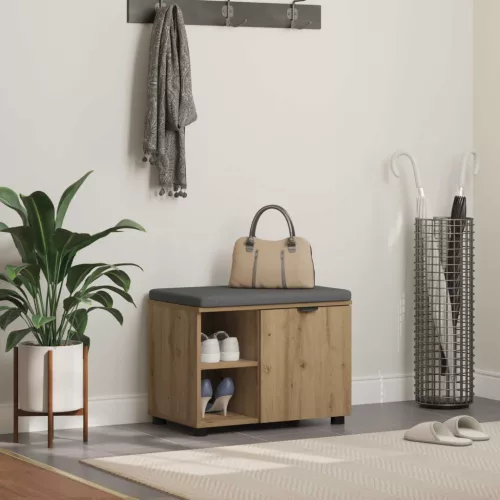 vidaXL Előtér pad párnával Egyszínű Artisan tölgy 60 x 38 x 46 cm