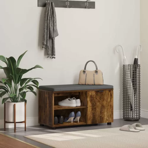 vidaXL Előtér pad párnával Egyszínű Füstölt tölgy 80 x 38 x 46 cm