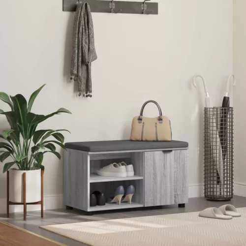 vidaXL Előtér pad párnával Egyszínű Szürke Sonoma 80 x 38 x 46 cm