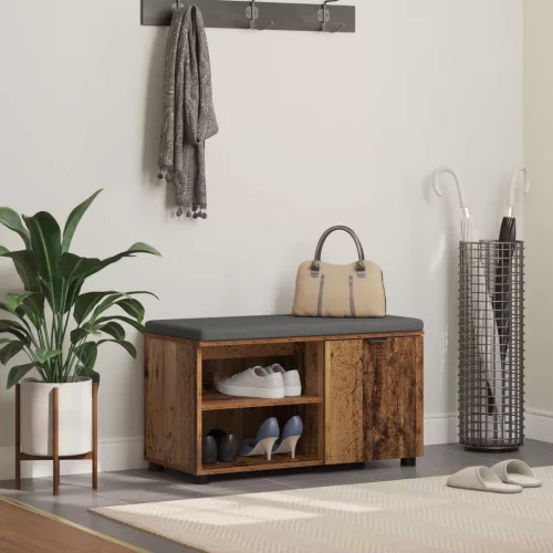 vidaXL Előtér pad párnával Egyszínű Öreg fa 80 x 38 x 46 cm