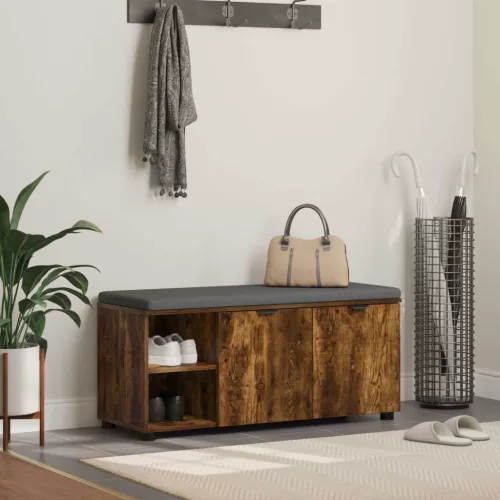 vidaXL Előtér pad párnával Egyszínű Füstölt tölgy 100 x 38 x 46 cm