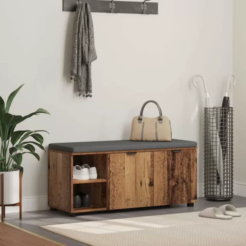 vidaXL Előtér pad párnával Egyszínű Öreg fa 100 x 38 x 46 cm