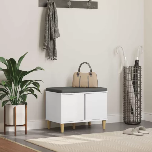 vidaXL Előtér pad párnával tárolóval ajtóval Fehér 60 x 38 x 46 cm