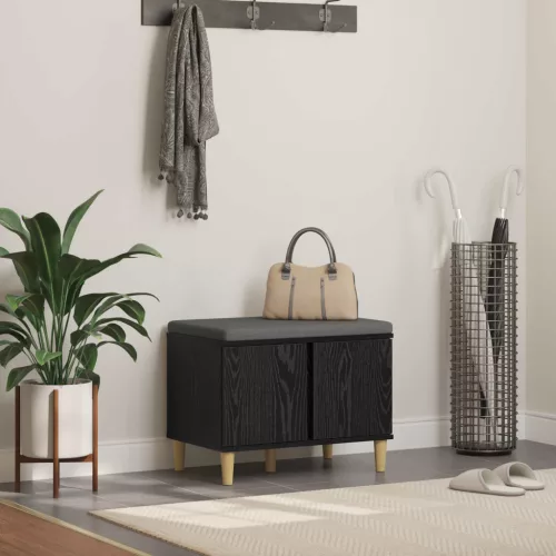 vidaXL Előtér pad párnával tárolóval Fekete tölgy 60 x 38 x 46 cm