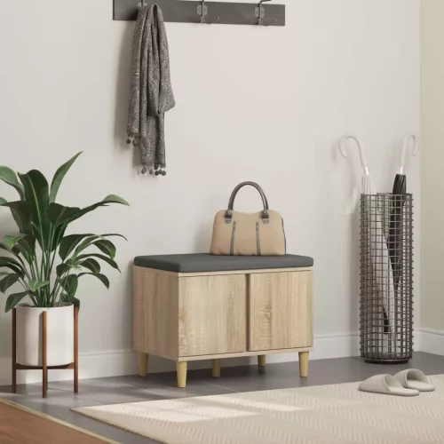 vidaXL Előtér pad párnával tárolóval Sonoma tölgy 60 x 38 x 46 cm