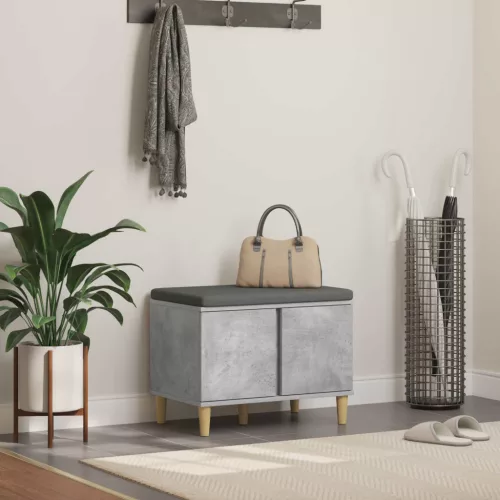 vidaXL Előtér pad párnával tárolóval Beton Szürke 60 x 38 x 46 cm