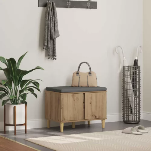 vidaXL Előtér pad párnával tárolóval Artisan tölgy 60 x 38 x 46 cm