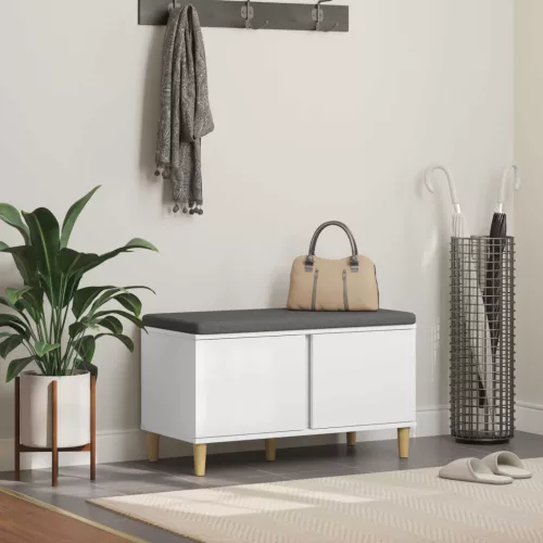 vidaXL Előtér pad párnával tárolóval ajtóval Fehér 60 x 38 x 46 cm