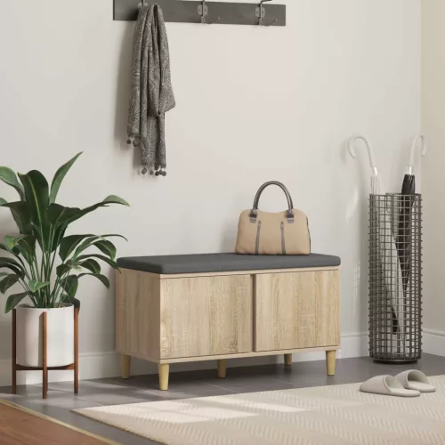 vidaXL Előtér pad párnával tárolóval Sonoma tölgy 60 x 38 x 46 cm