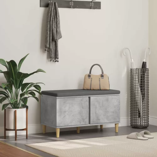 vidaXL Előtér pad párnával tárolóval Beton Szürke 60 x 38 x 46 cm