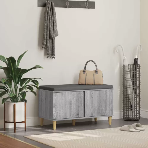 vidaXL Előtér pad párnával tárolóval Szürke Sonoma 60 x 38 x 46 cm