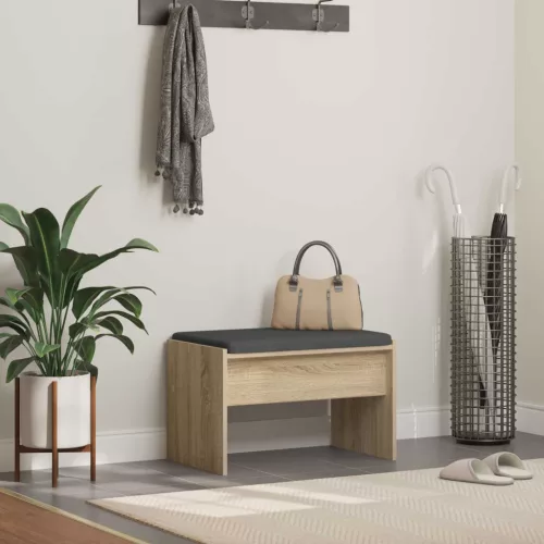 vidaXL Előtér pad párnával Sonoma tölgy 63 x 38 x 40 cm