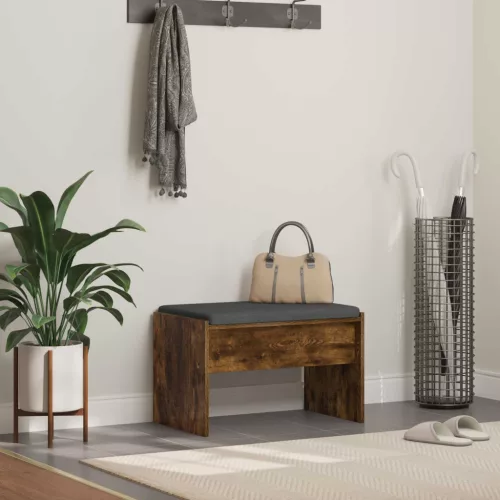 vidaXL Előtér pad párnával Füstölt tölgy 63 x 38 x 40 cm