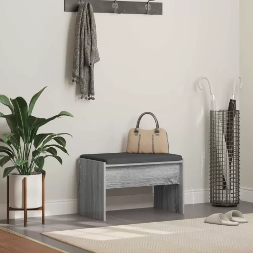 vidaXL Előtér pad párnával Szürke Sonoma 63 x 38 x 40 cm