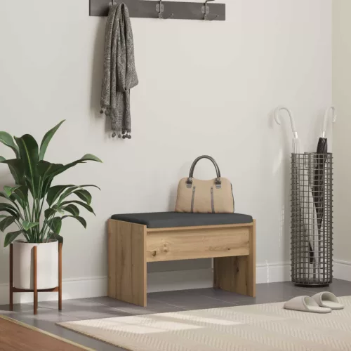 vidaXL Előtér pad párnával Artisan tölgy 63 x 38 x 40 cm