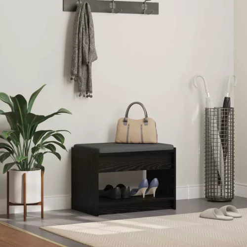 vidaXL Előtér pad Fekete Tölgy 63 x 38 x 45 cm Műanyag Fa és Szövet