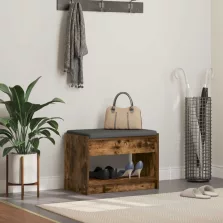   vidaXL Előtér pad Füstölt Tölgy 63 x 38 x 45 cm Műanyag Fa és Szövet