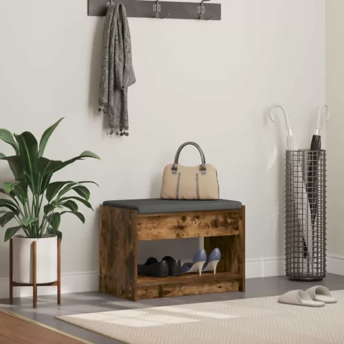 vidaXL Előtér pad Füstölt Tölgy 63 x 38 x 45 cm Műanyag Fa és Szövet