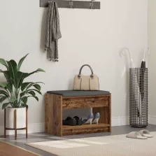   vidaXL Előtér pad Öreg fa 63 x 38 x 45 cm Műanyag Fa és Szövet