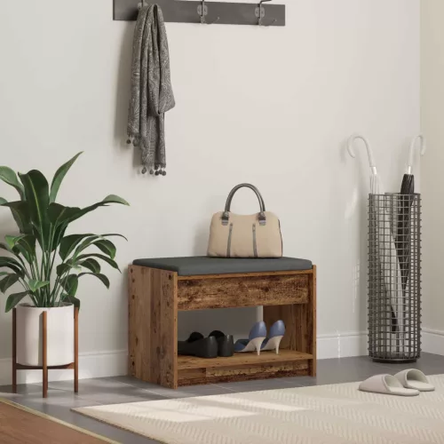 vidaXL Előtér pad Öreg fa 63 x 38 x 45 cm Műanyag Fa és Szövet